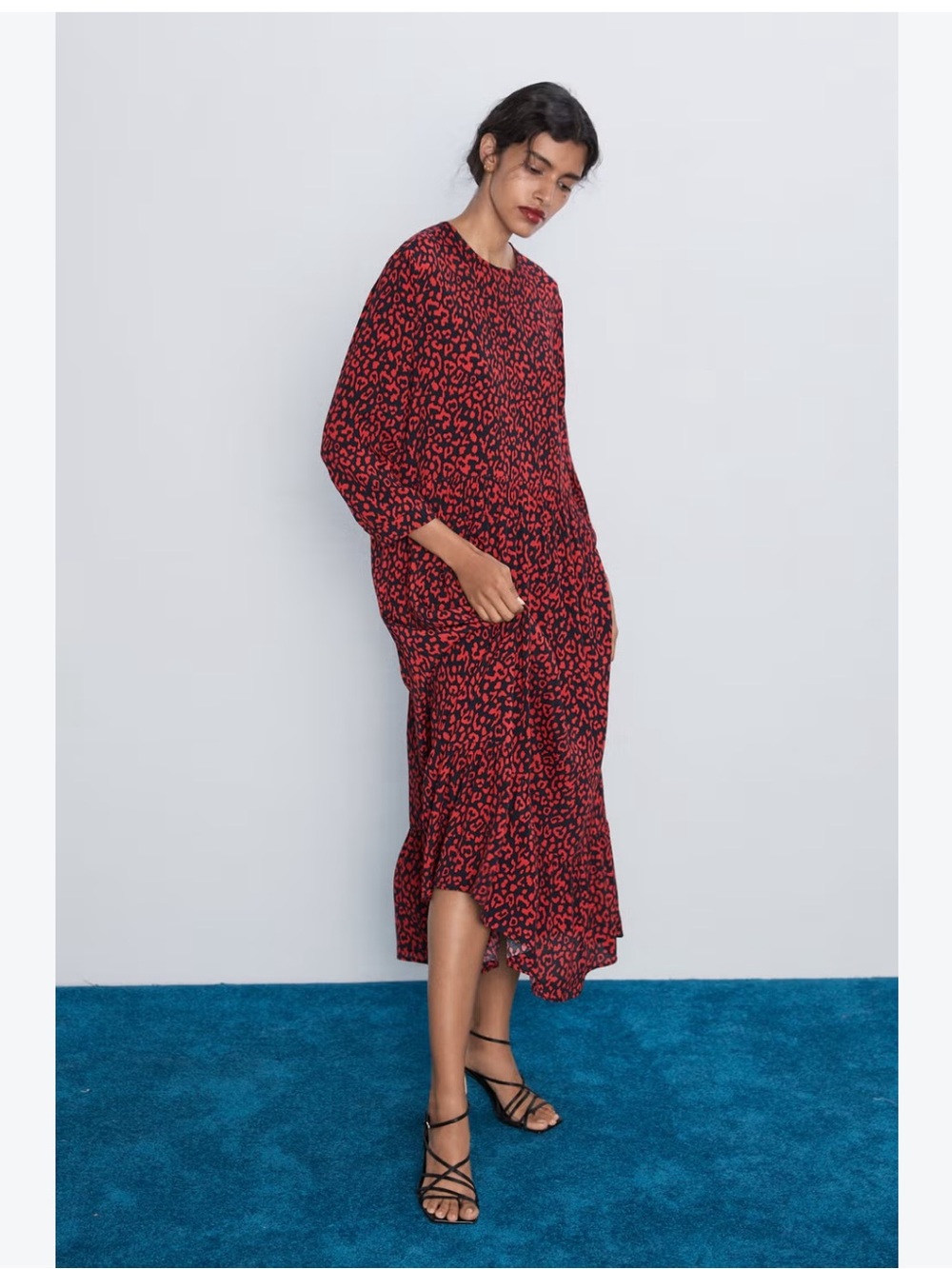ZARA Red Black Leopard Print Midi Maxi Dress SZ SM - Picture 3 of 9